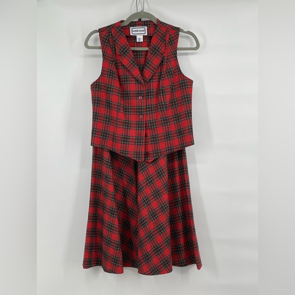 Vintage Bobbie Brooks Union Made Skirt Set Red Plaid Size 7/8 Wool Blend - Picture 10 of 10